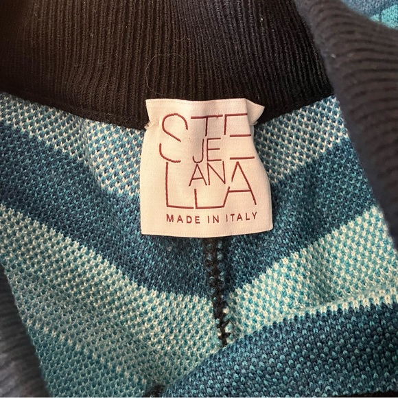 Stella Jean Blue Geometric Patterned High Rise Wide Leg Wool Knit Pants size 38 - Picture 9 of 10